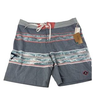 Sperry Mens Ink Blue Wave Stripe Board Shorts Swim Trunks Size 38x8 NEW